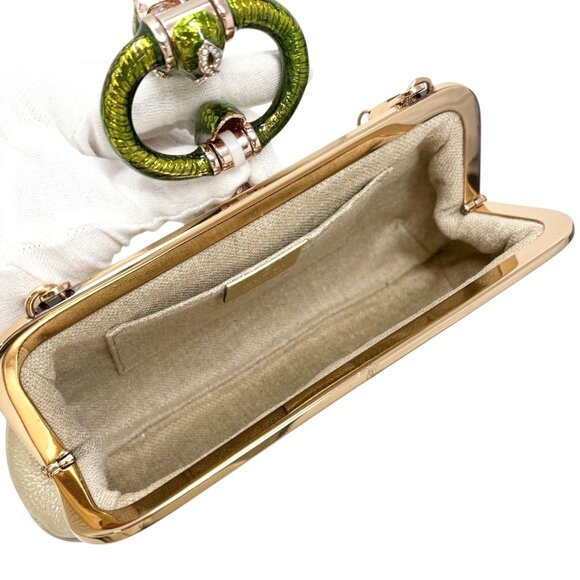 GUCCI Vintage 2004 Bamboo Chain Shoulder Bag Rhinestone Snake Gold [106051] - Picture 10 of 12